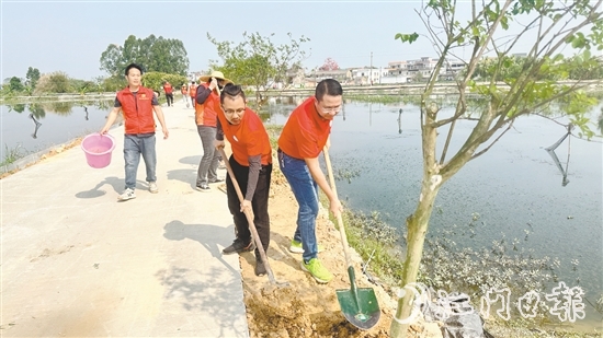 參加活動(dòng)的人員種下一棵棵新綠。