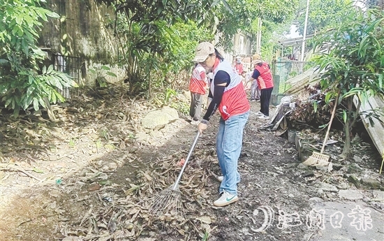 志愿者鏟除蚊蟲孳生地。