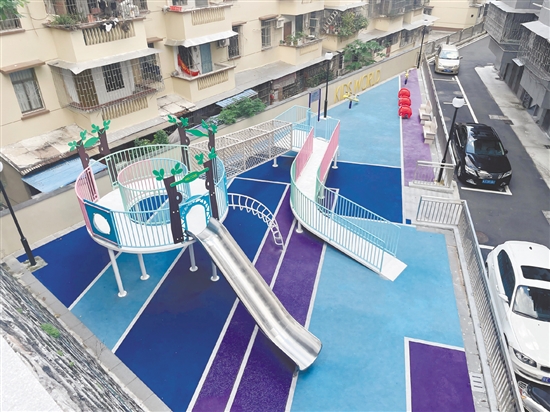 蓬江區(qū)白沙街道象山社區(qū)利用閑置空地建設(shè)童夢樂園，滿足兒童游玩需求。